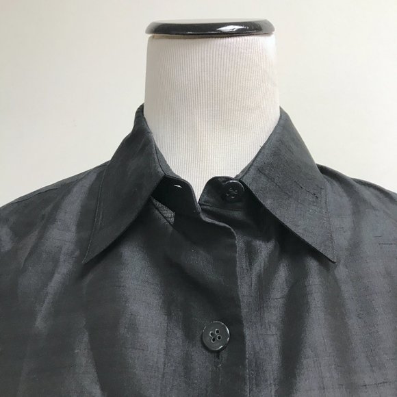 Linda Allard Ellen Tracy black silk tunic button up shirt top 8 - Picture 3 of 6